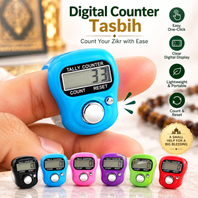 Digital Finger Counter Tasbih – LCD Electronic Tally Counter with Adjustable Strap, Battery-Operated Up to 9,999 Count, Lightweight Portable Prayer Beads & Finger Ring Counter for Zikr